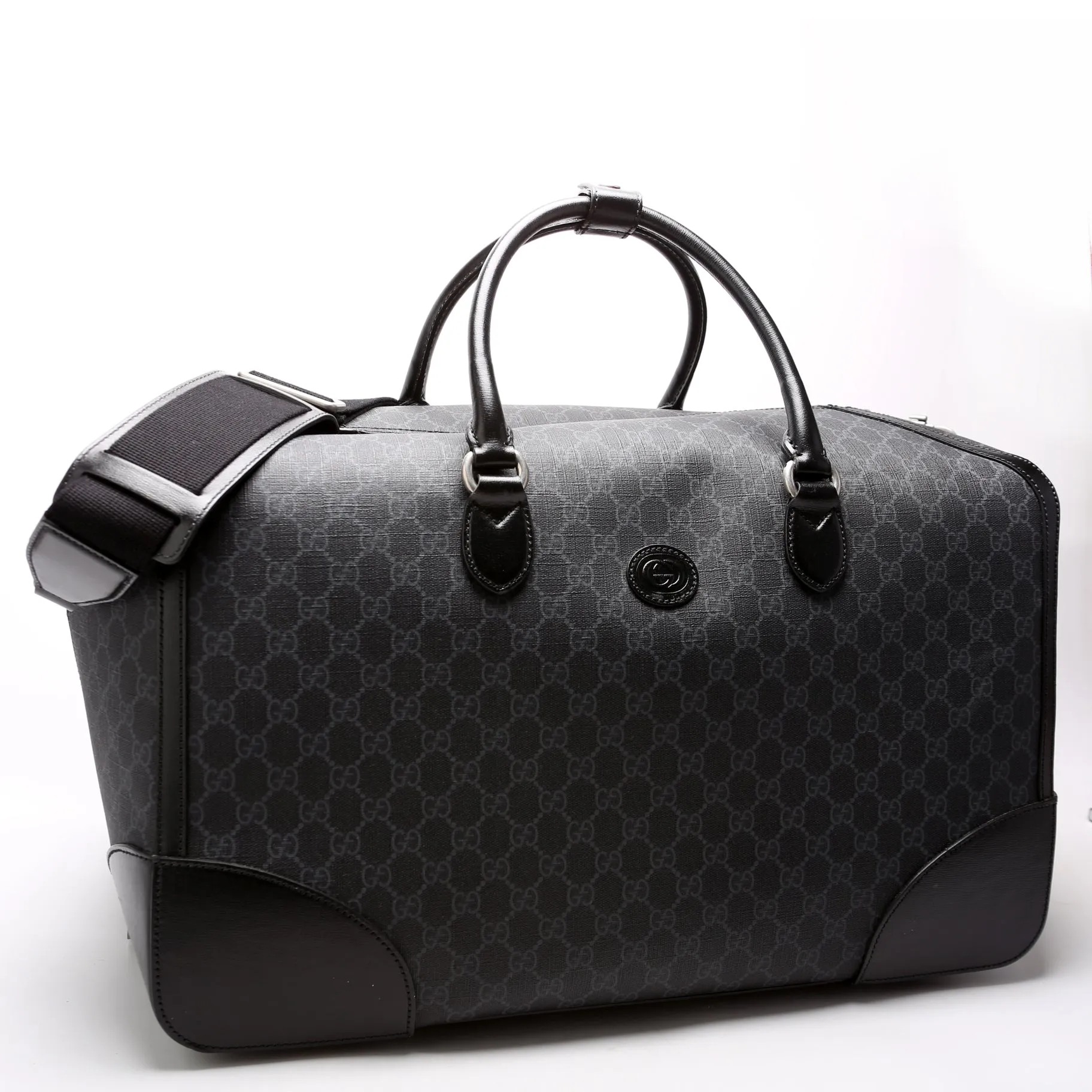 696015 GG Supreme Interlocking G Large Duffle Bag Black