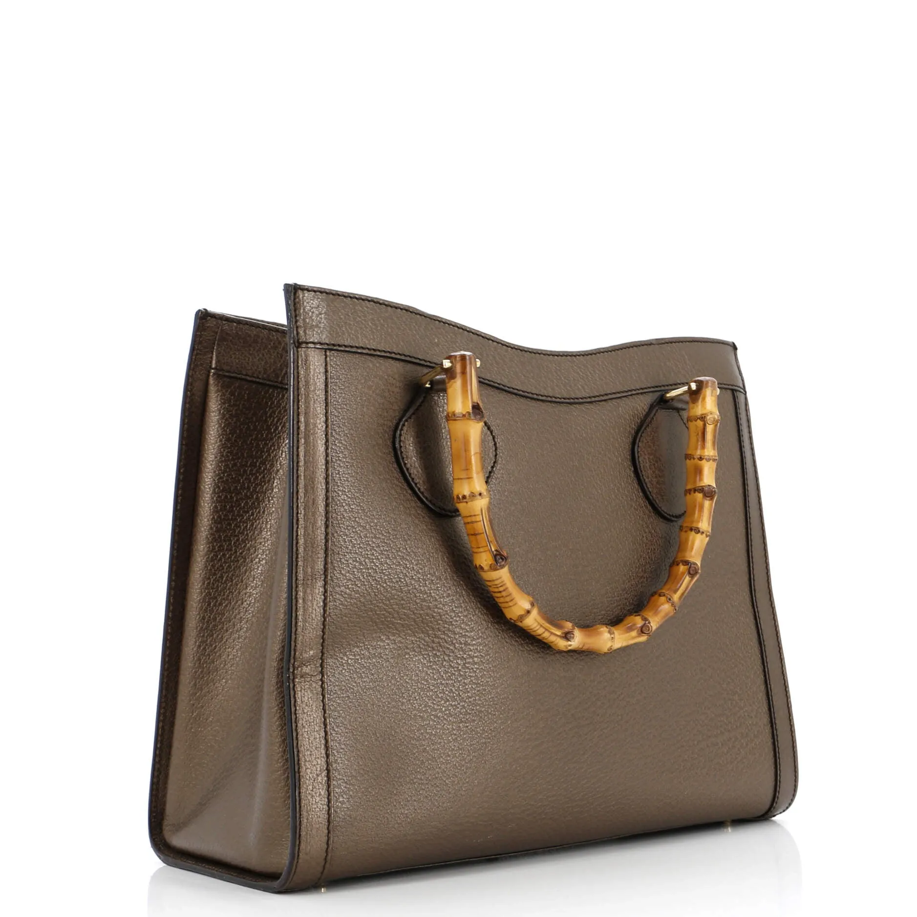Bamboo Handle Tote Leather Large