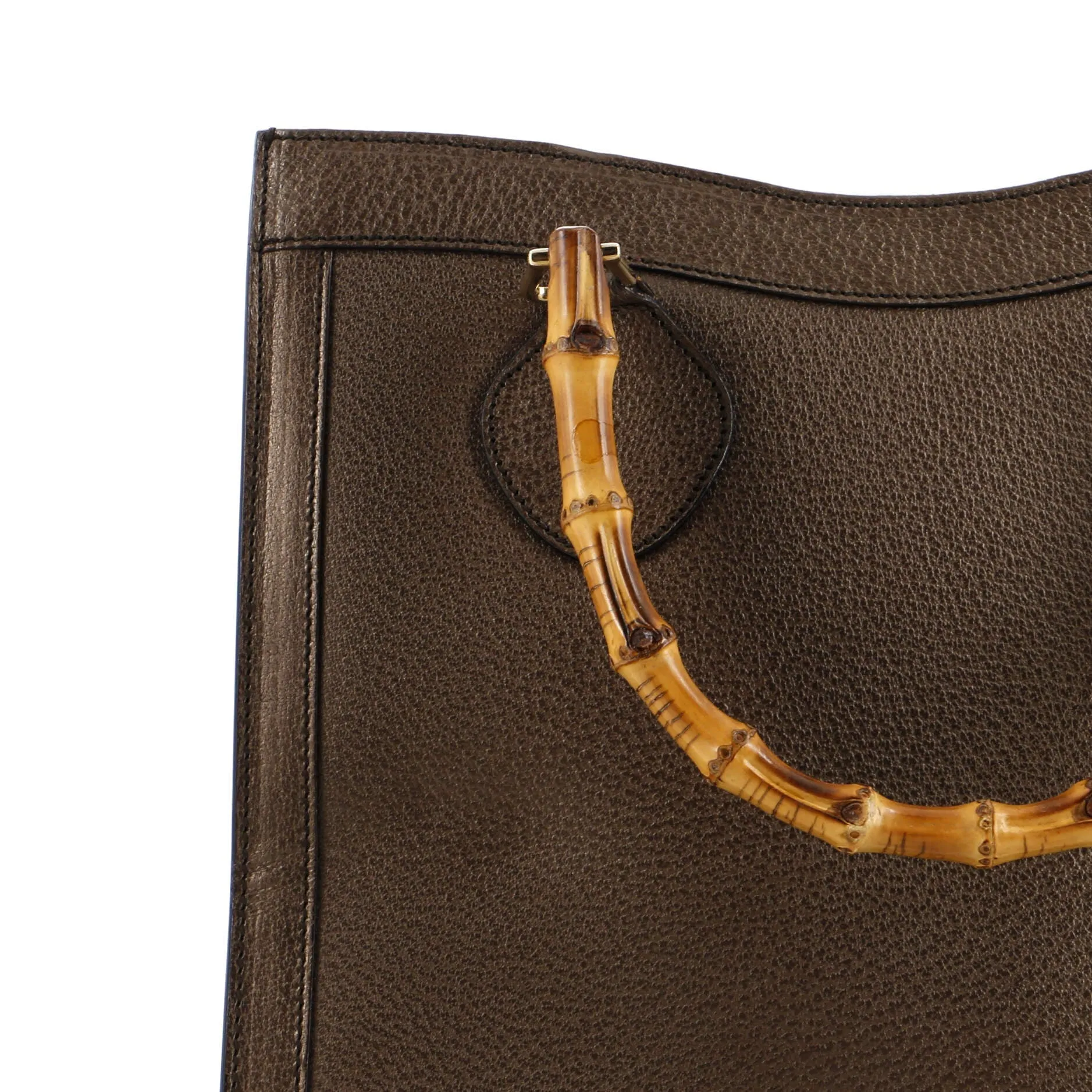 Bamboo Handle Tote Leather Large