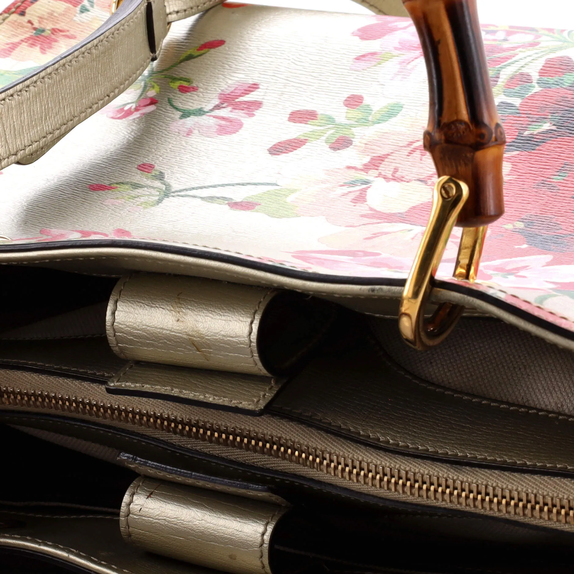 Bamboo Shopper Tote Blooms Print Leather Medium