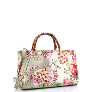 Bamboo Shopper Tote Blooms Print Leather Medium