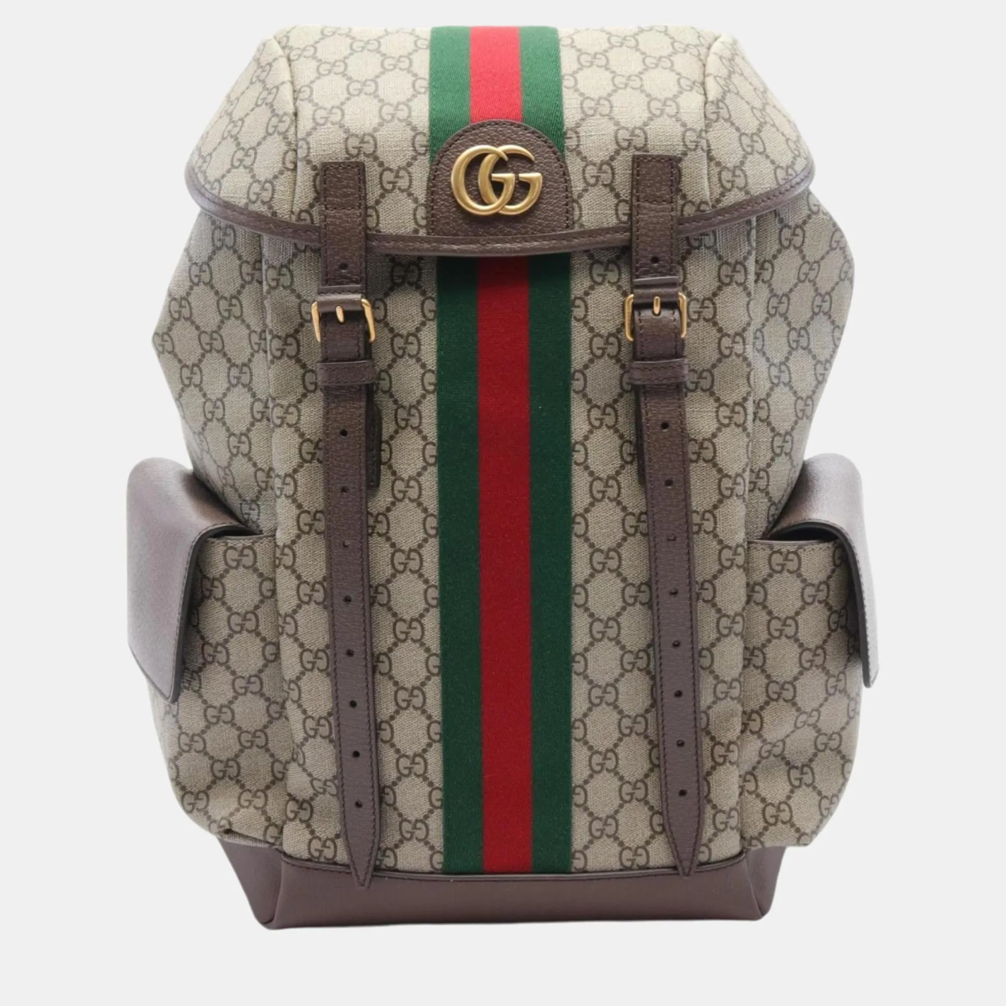 Beige Brown Multicolor Coated Canvas Leather Ophidia GG Supreme Backpack
