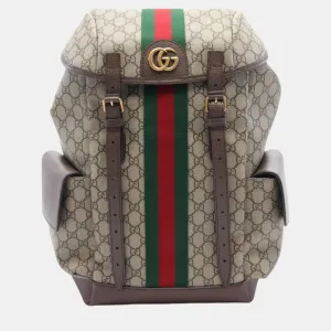 Beige Brown Multicolor Coated Canvas Leather Ophidia GG Supreme Backpack