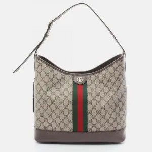 Beige Brown Multicolor Coated Canvas Leather Ophidia GG Supreme Medium Shoulder Bag