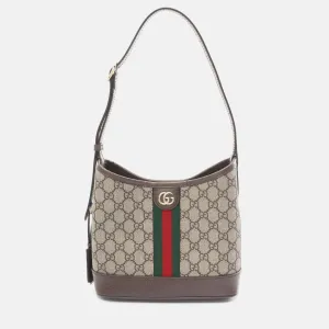 Beige Brown Multicolor Coated Canvas Leather Ophidia GG Supreme Small Shoulder Bag