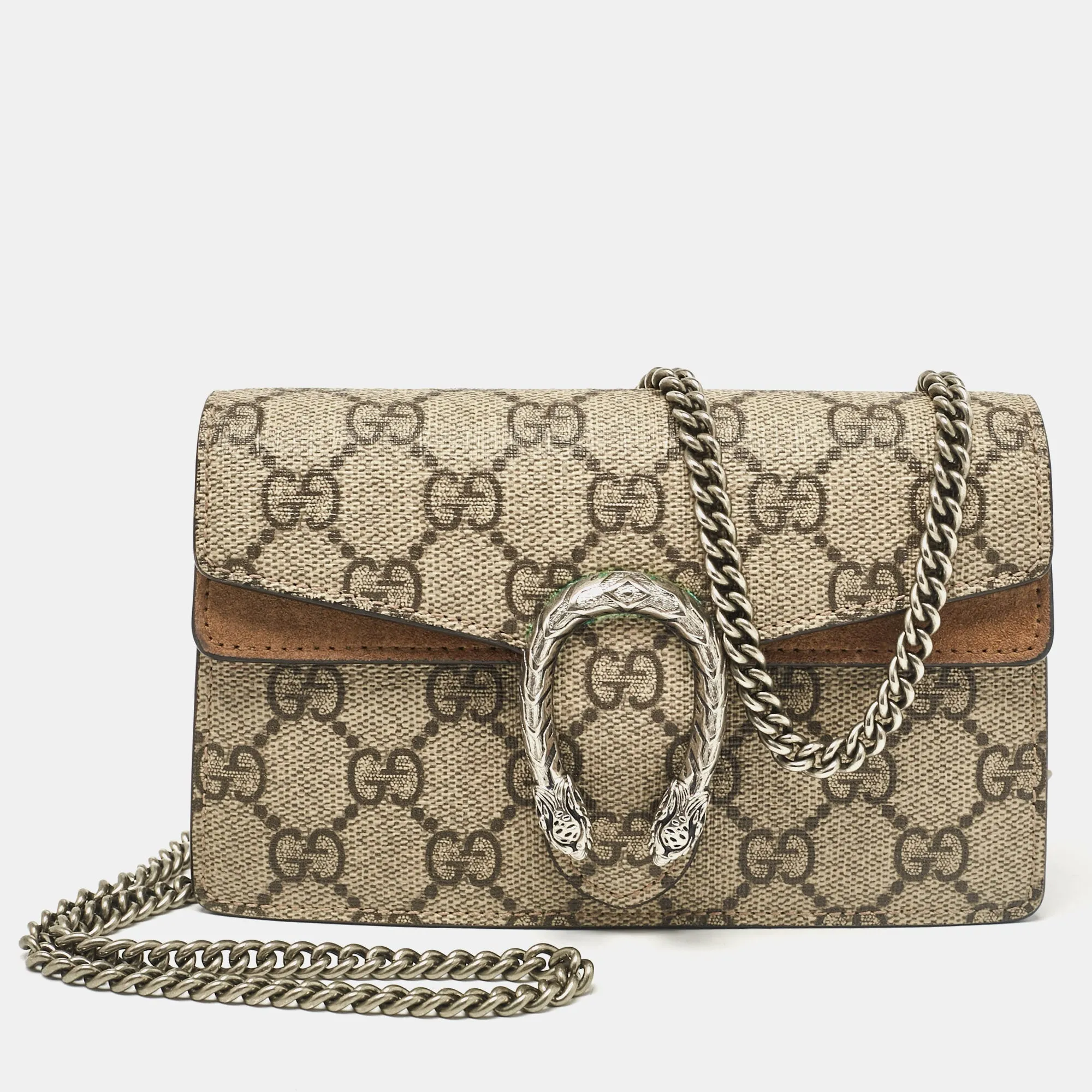 Beige Coated Canvas and Suede Super Mini Dionysus Crossbody Bag