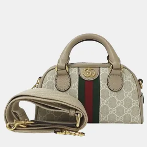 Beige GG Canvas and Leather Mini Ophidia Top Handle Bag