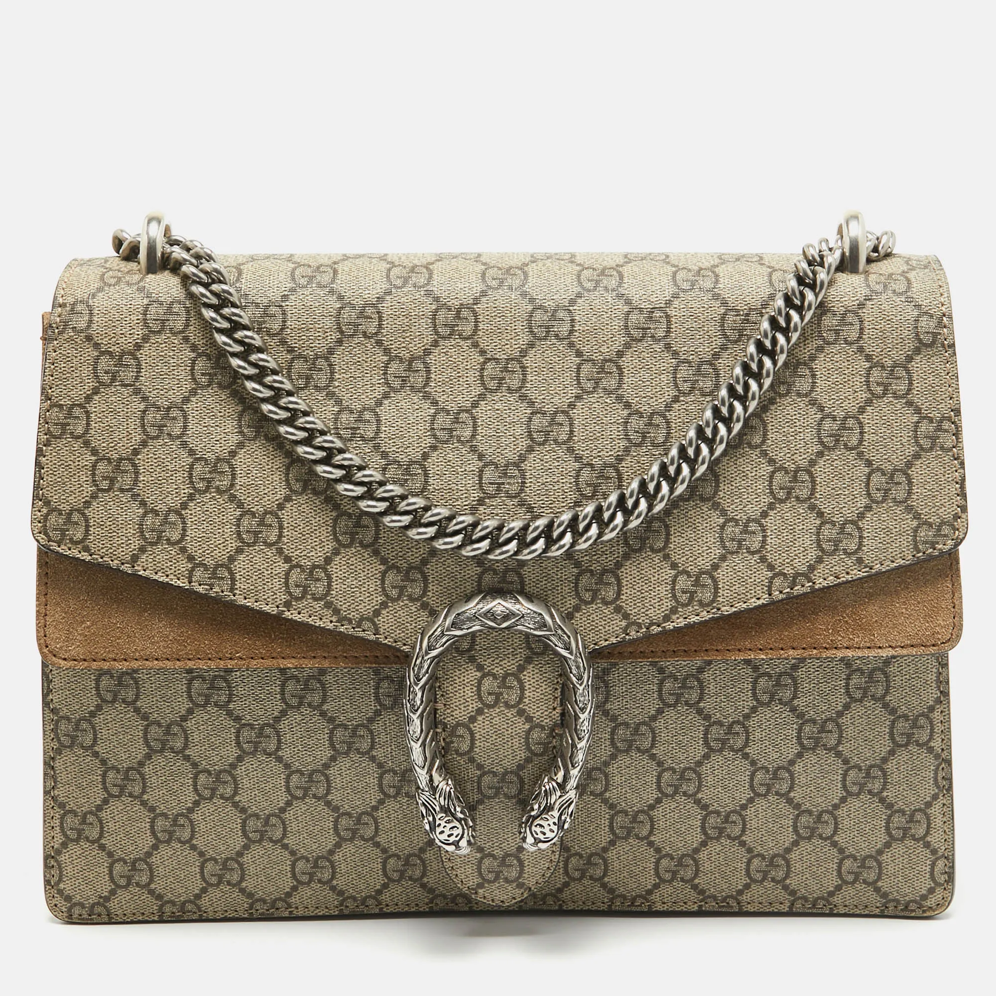 Beige GG Supreme Canvas and Suede Medium Dionysus Shoulder Bag