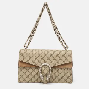 Beige GG Supreme Canvas and Suede Small Dionysus Shoulder Bag