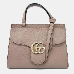 Beige Leather GG Marmont mini shoulder bag