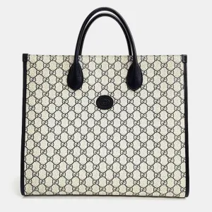 Beige Leather Interlocking G Medium Tote Bag