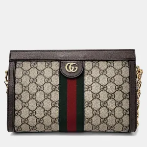 Beige Leather Ophidia GG Supreme Shoulder Bag