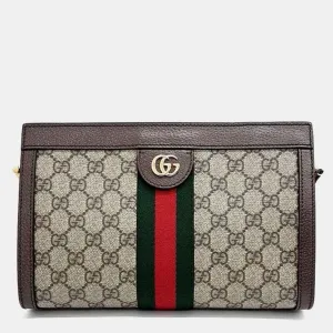 Beige Leather Ophidia GG Supreme Shoulder Bag
