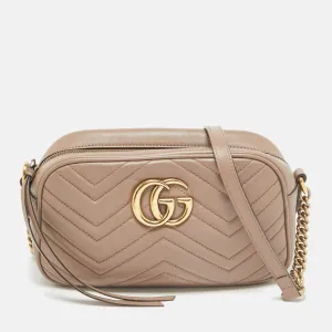 Beige Matelass&eacute; Leather Small GG Marmont Camera Shoulder Bag