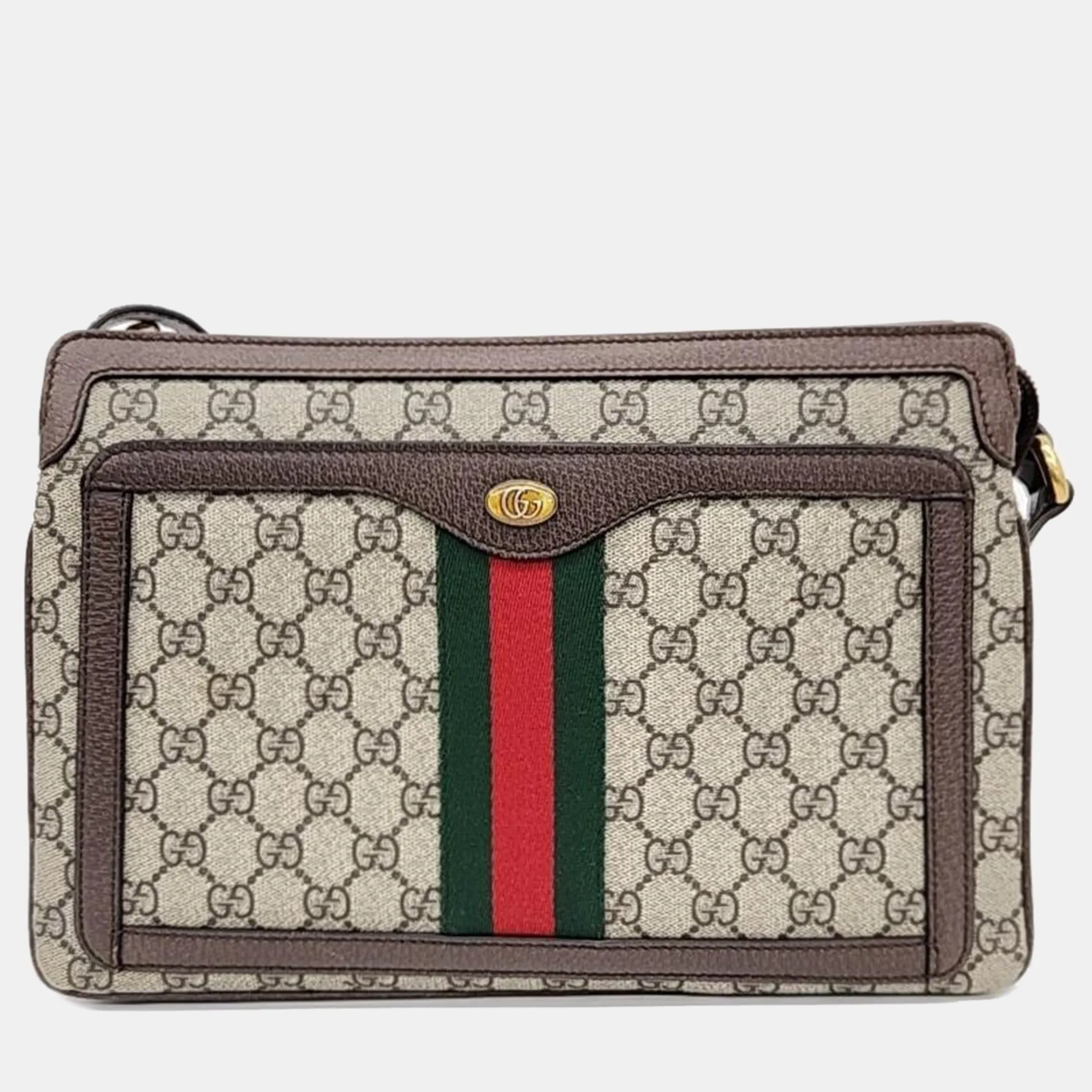 Beige New Acero GG Supreme Monogram Web Medium Ophidia Shoulder Bag