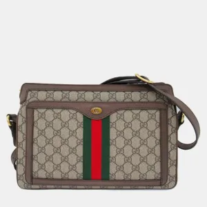 Beige New Acero GG Supreme Monogram Web Medium Ophidia Shoulder Bag