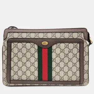 Beige New Acero GG Supreme Monogram Web Medium Ophidia Shoulder Bag