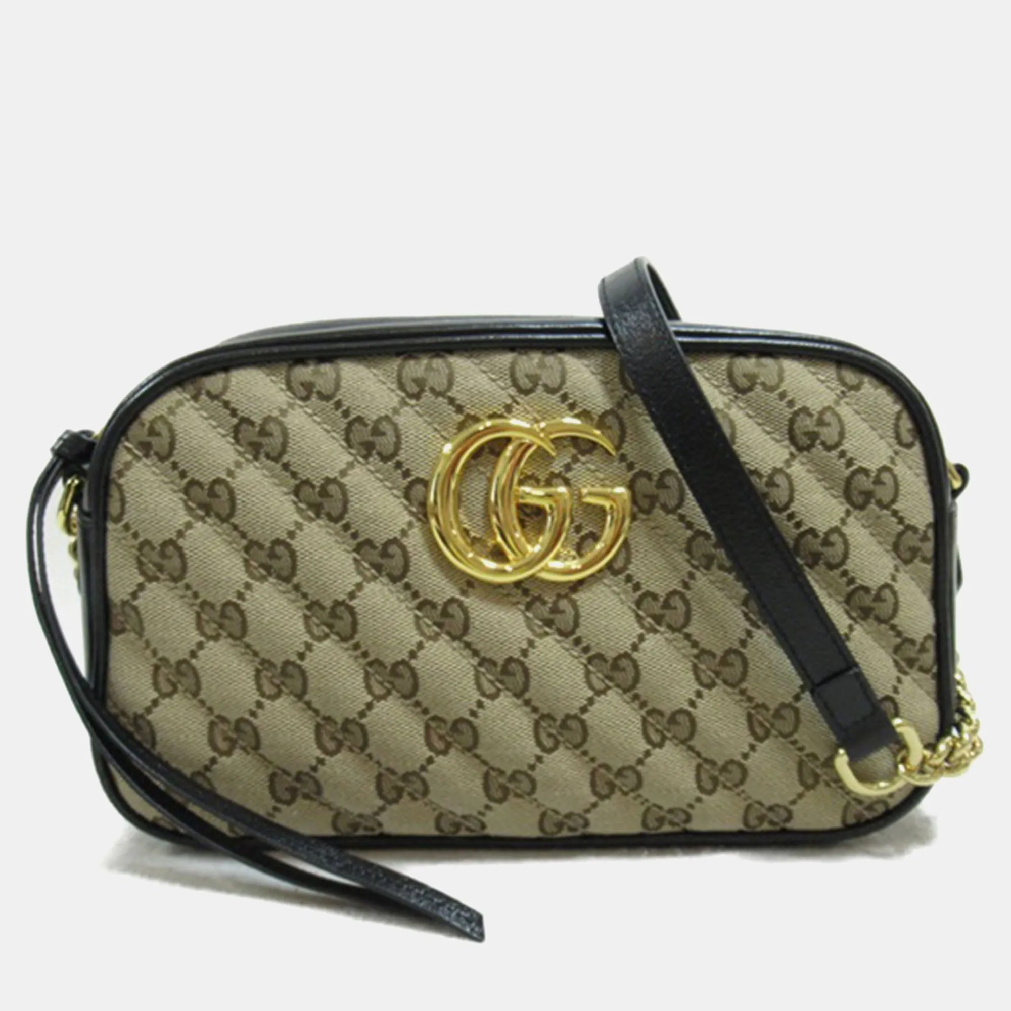 Beige/Black Diagonal Quilted GG Canvas Small GG Marmont Shoulder Bag