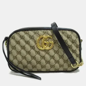 Beige/Black Diagonal Quilted GG Canvas Small GG Marmont Shoulder Bag