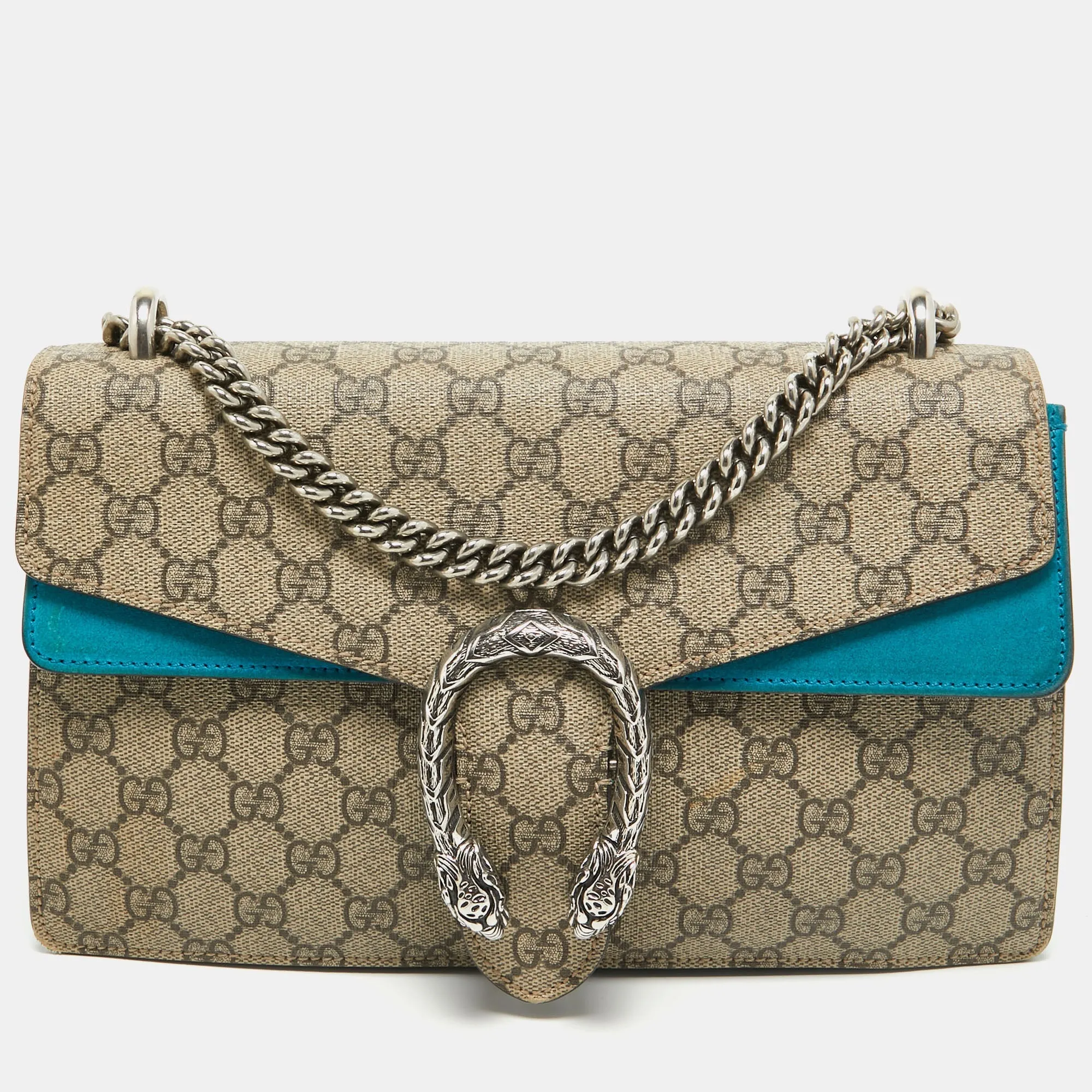 Beige/Blue GG Supreme Canvas and Suede Small Dionysus Shoulder Bag