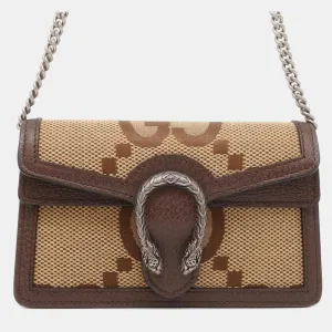 Beige/Brown Canvas and Leather Jumbo GG Dionysus Shoulder Bag