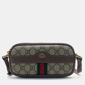 Beige/Brown Canvas Ophidia Mini Crossbody Bag
