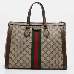 Beige/Brown GG Supreme Canvas and Leather Medium Ophidia Tote