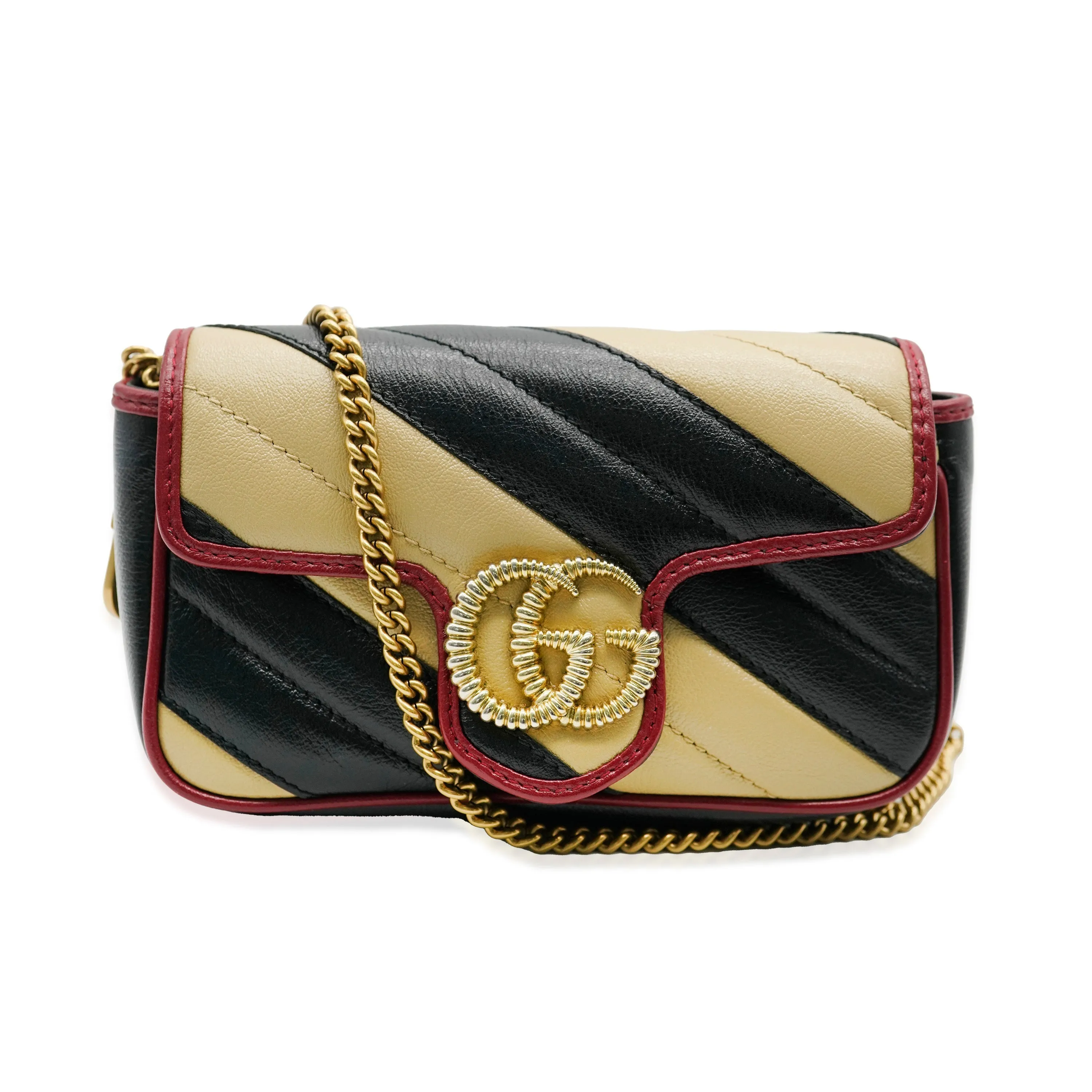 Black Beige Calfskin Torchon GG Marmont Super Mini Bag