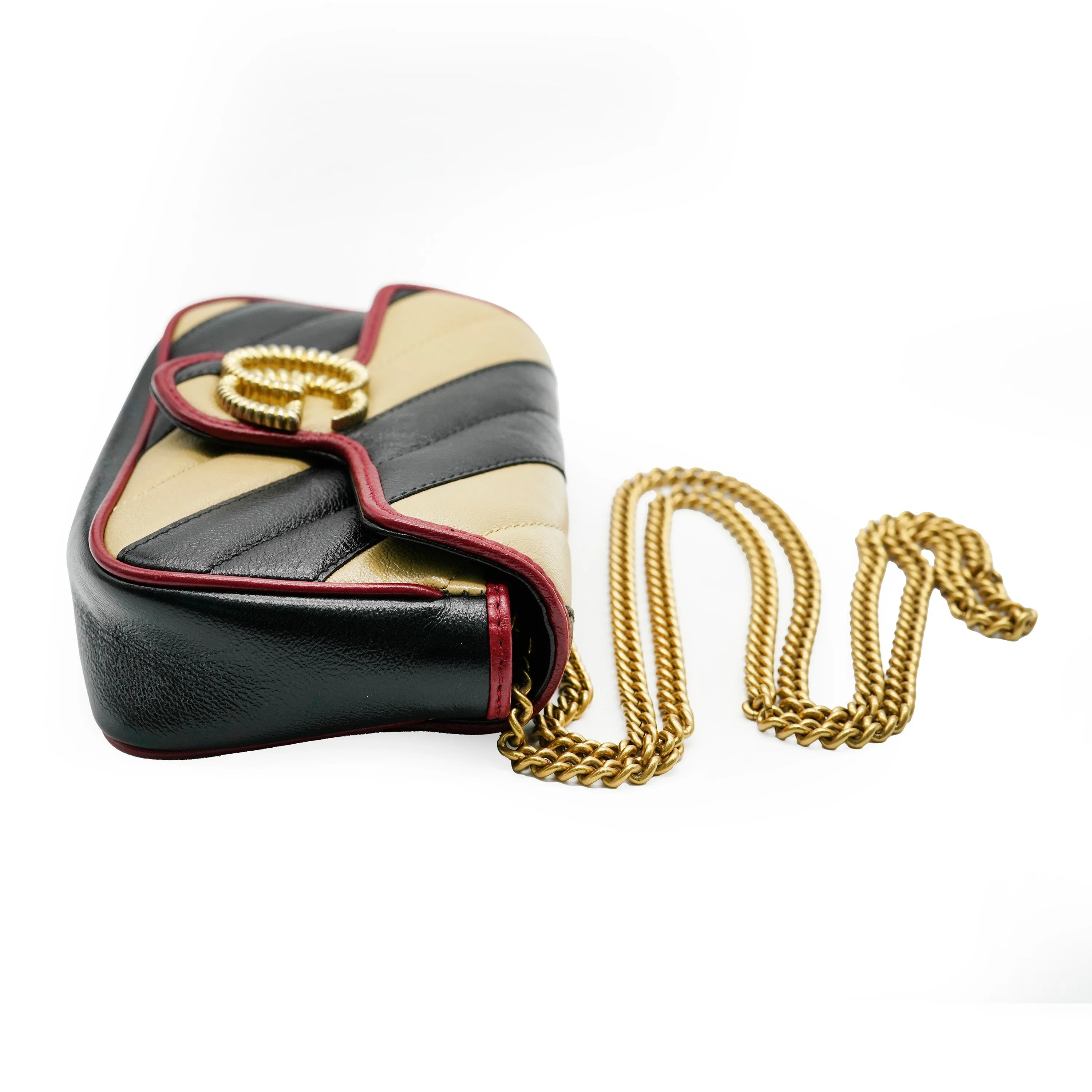 Black Beige Calfskin Torchon GG Marmont Super Mini Bag