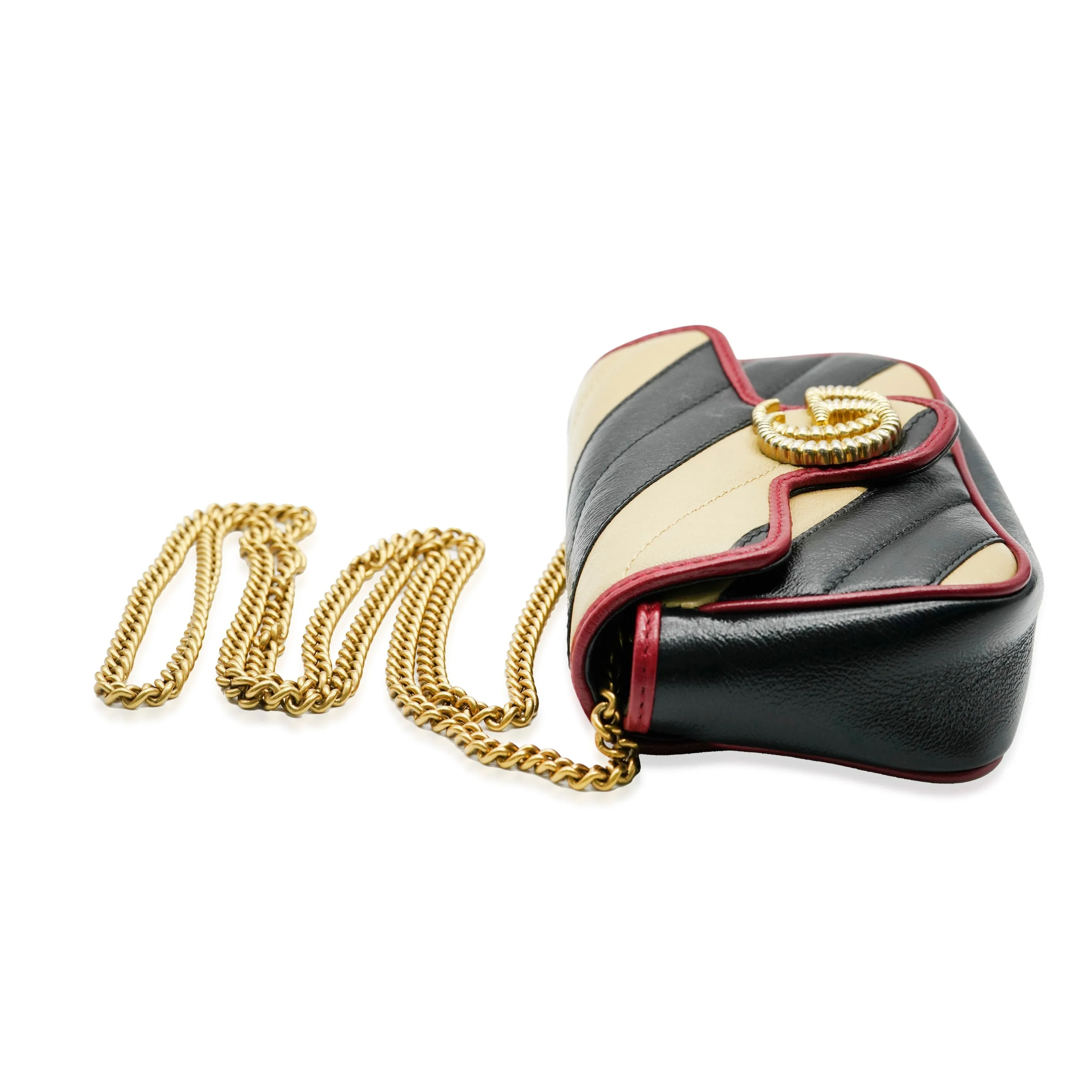 Black Beige Calfskin Torchon GG Marmont Super Mini Bag