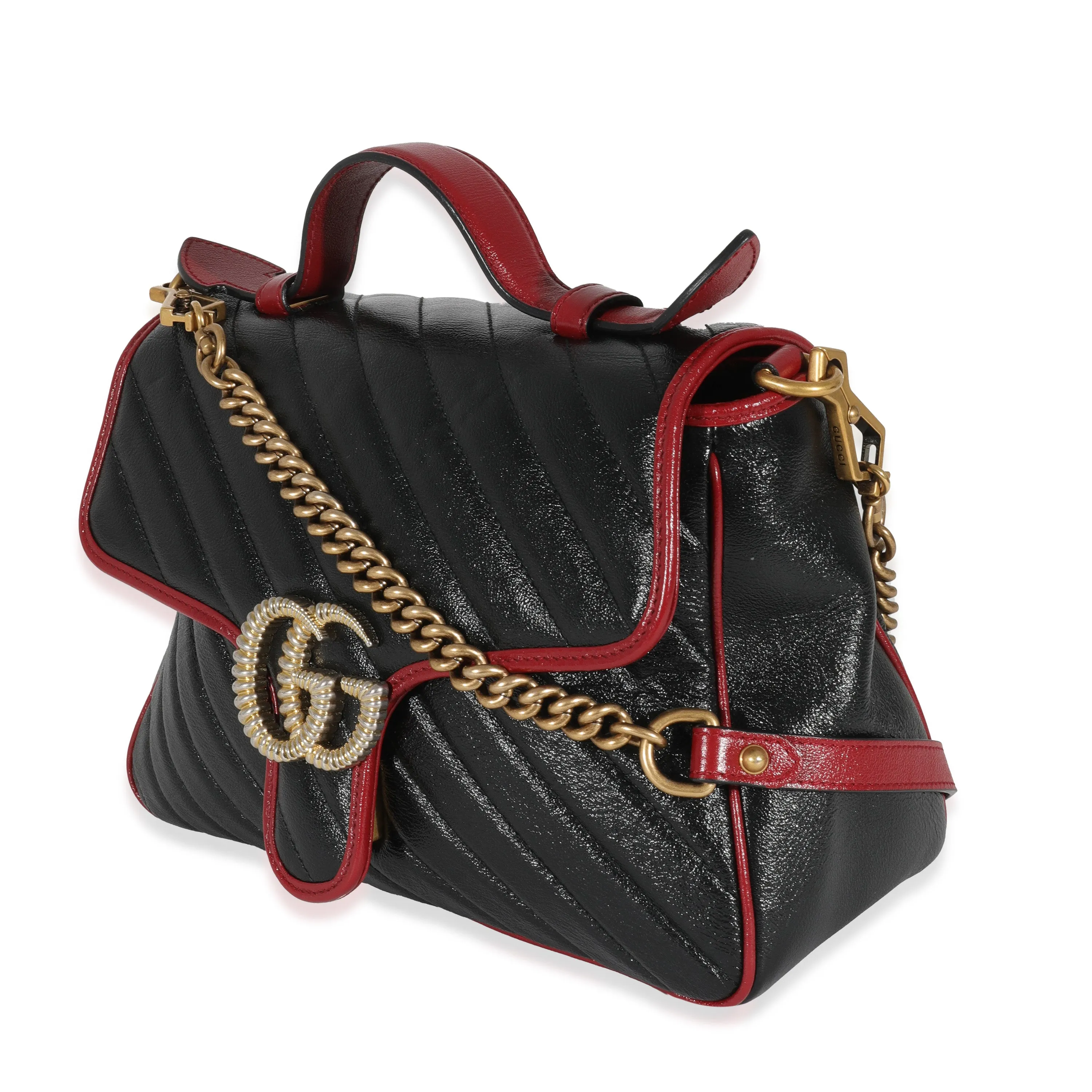 Black Quilted Leather GG Marmont Small Torchon Top Handle