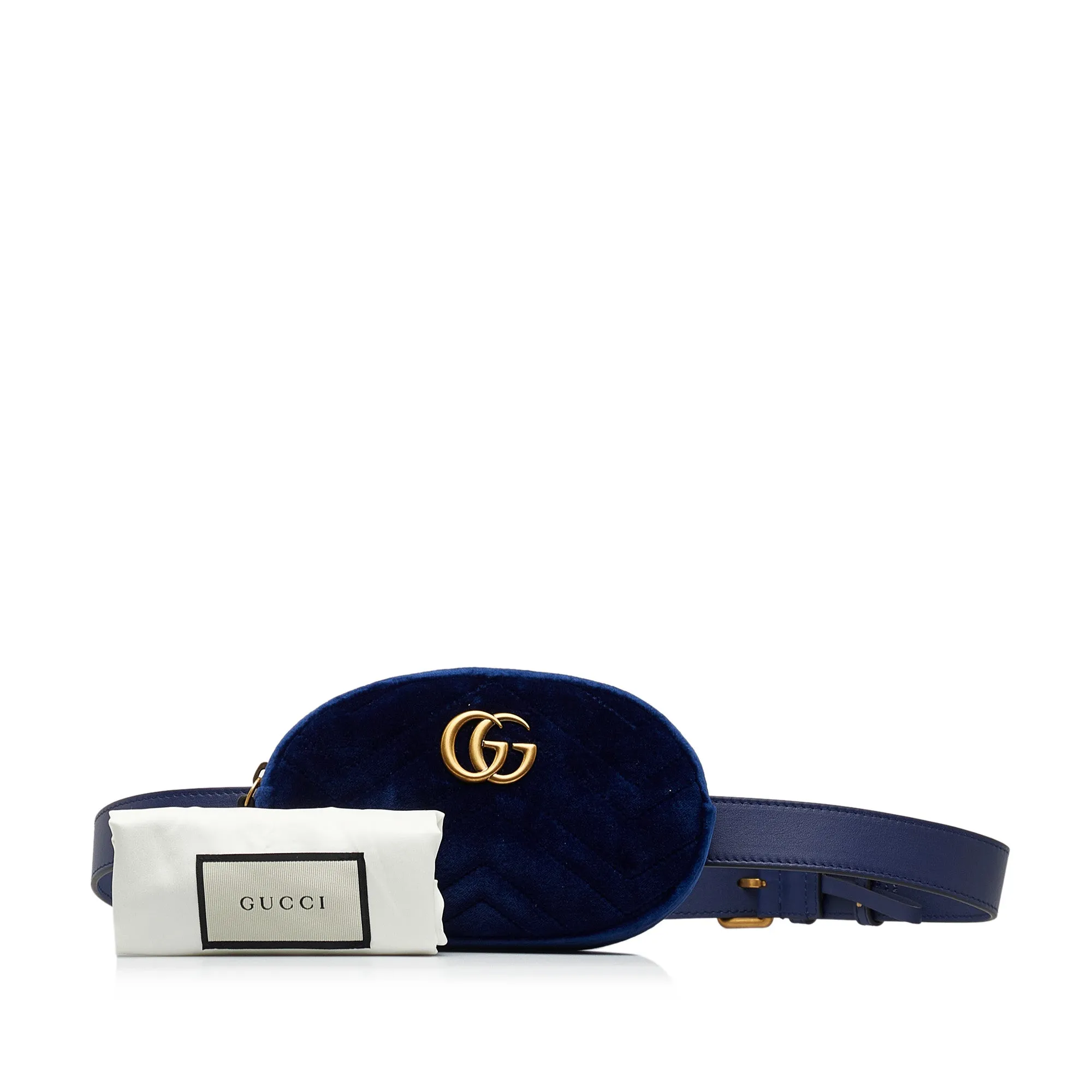 Blue Gucci Velvet GG Marmont Matelasse Belt Bag