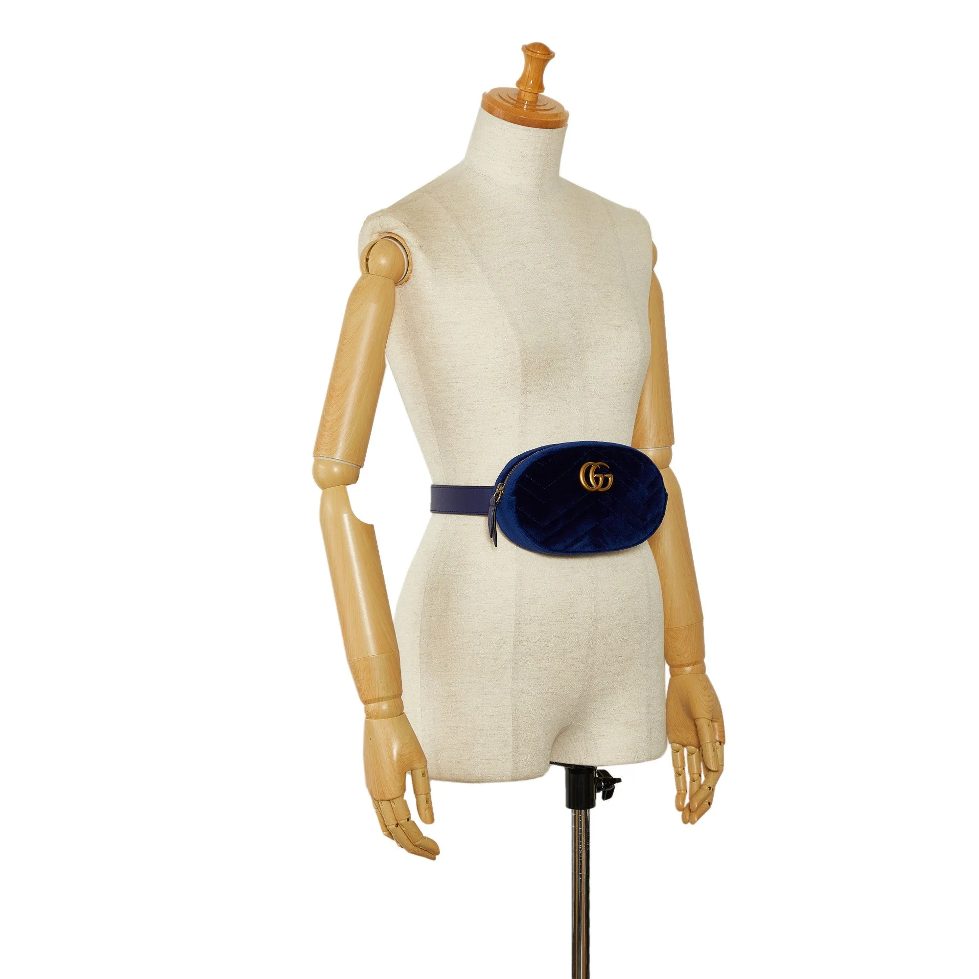 Blue Gucci Velvet GG Marmont Matelasse Belt Bag