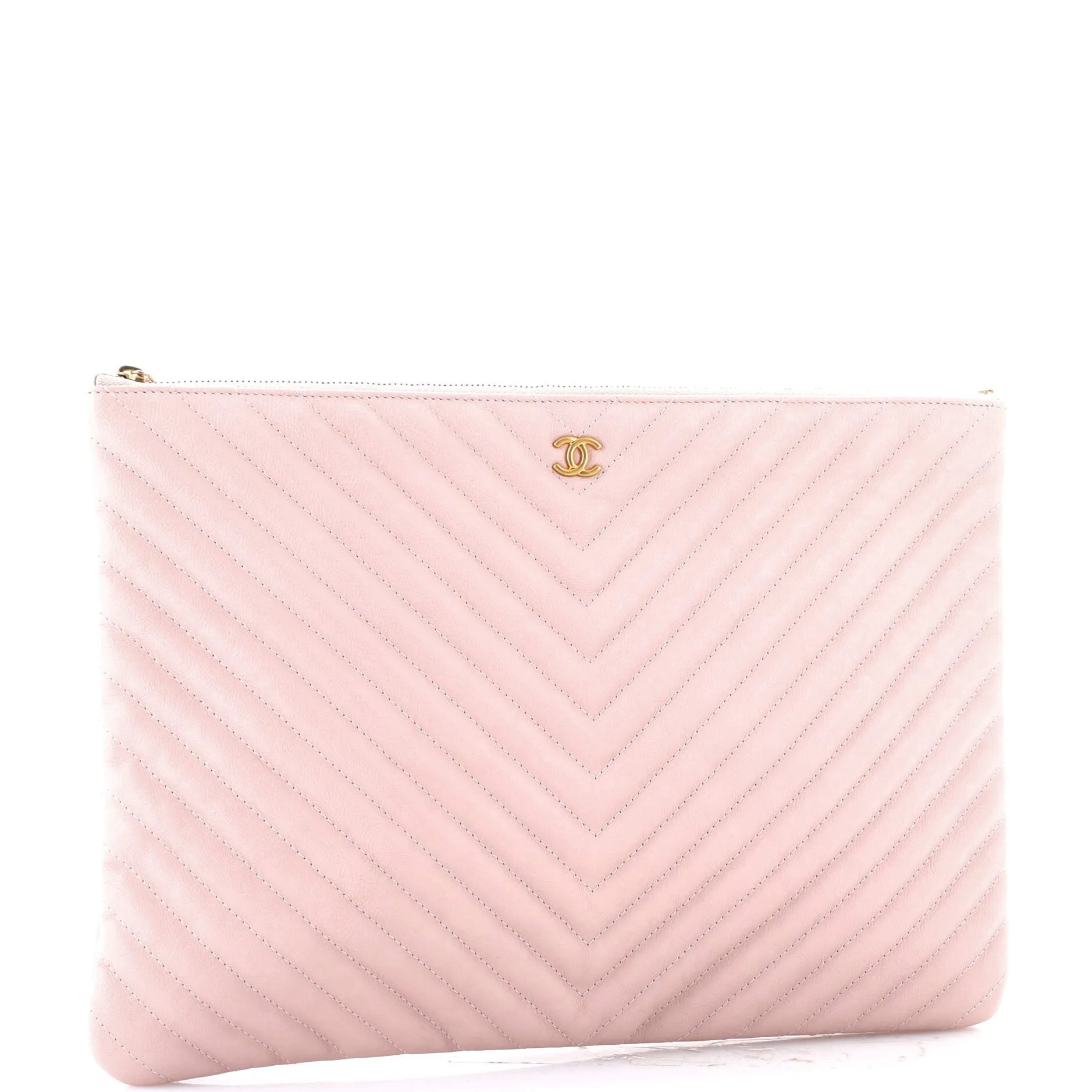 Chanel O Case Clutch Chevron Calfskin