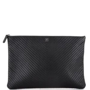 Chanel O Case Clutch Chevron Caviar