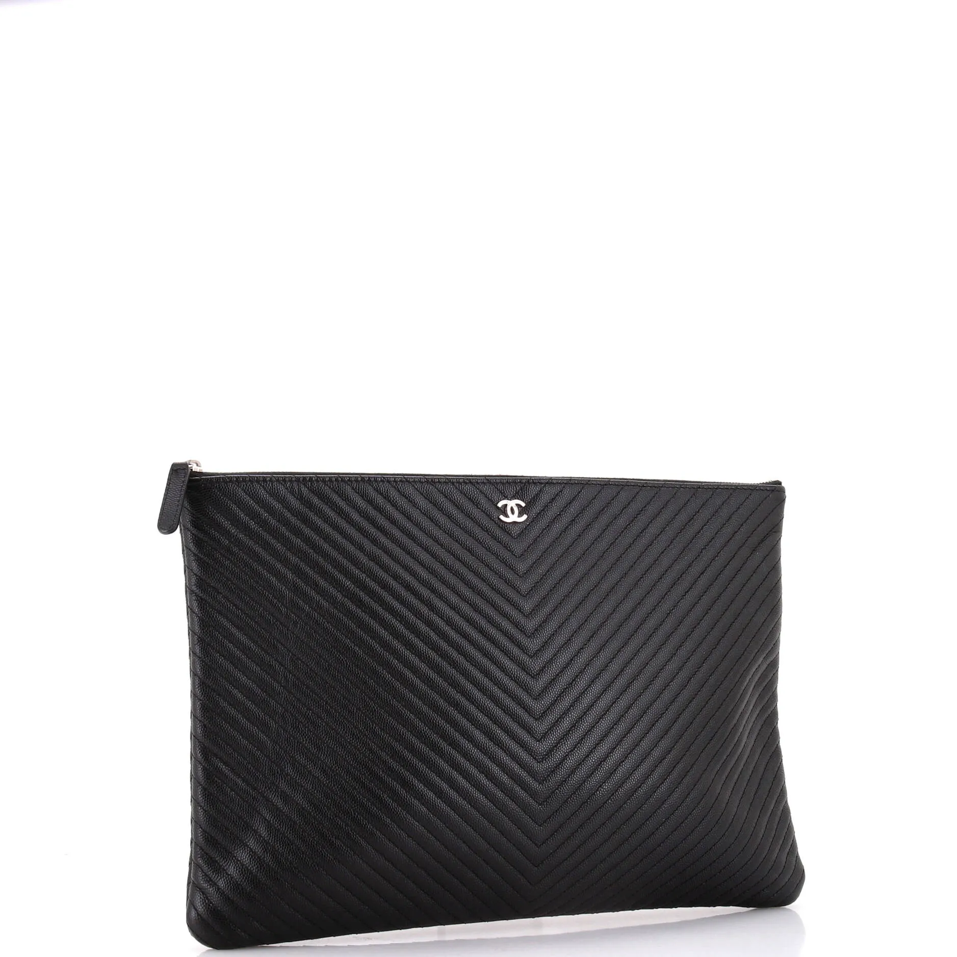 Chanel O Case Clutch Chevron Caviar