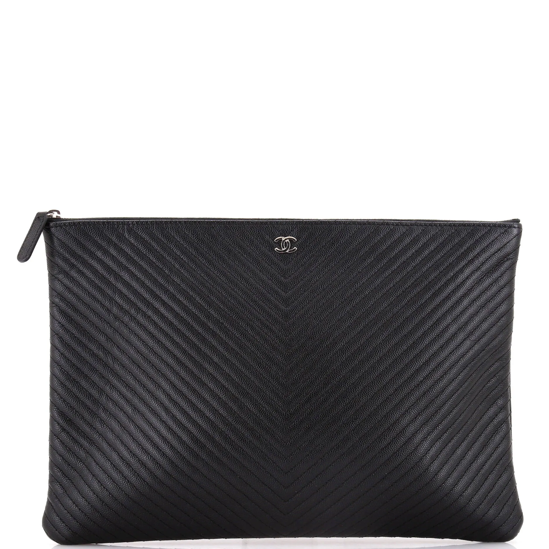 Chanel O Case Clutch Chevron Caviar