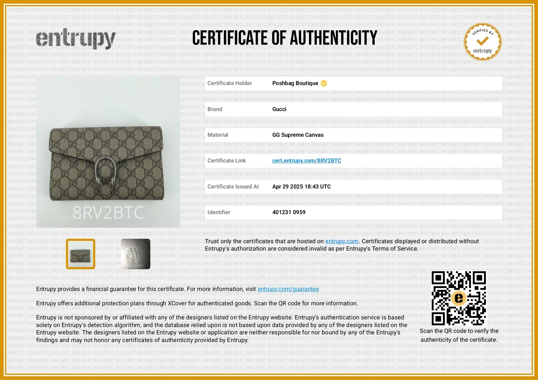 Dionysus GG Supreme Canvas Wallet on Chain