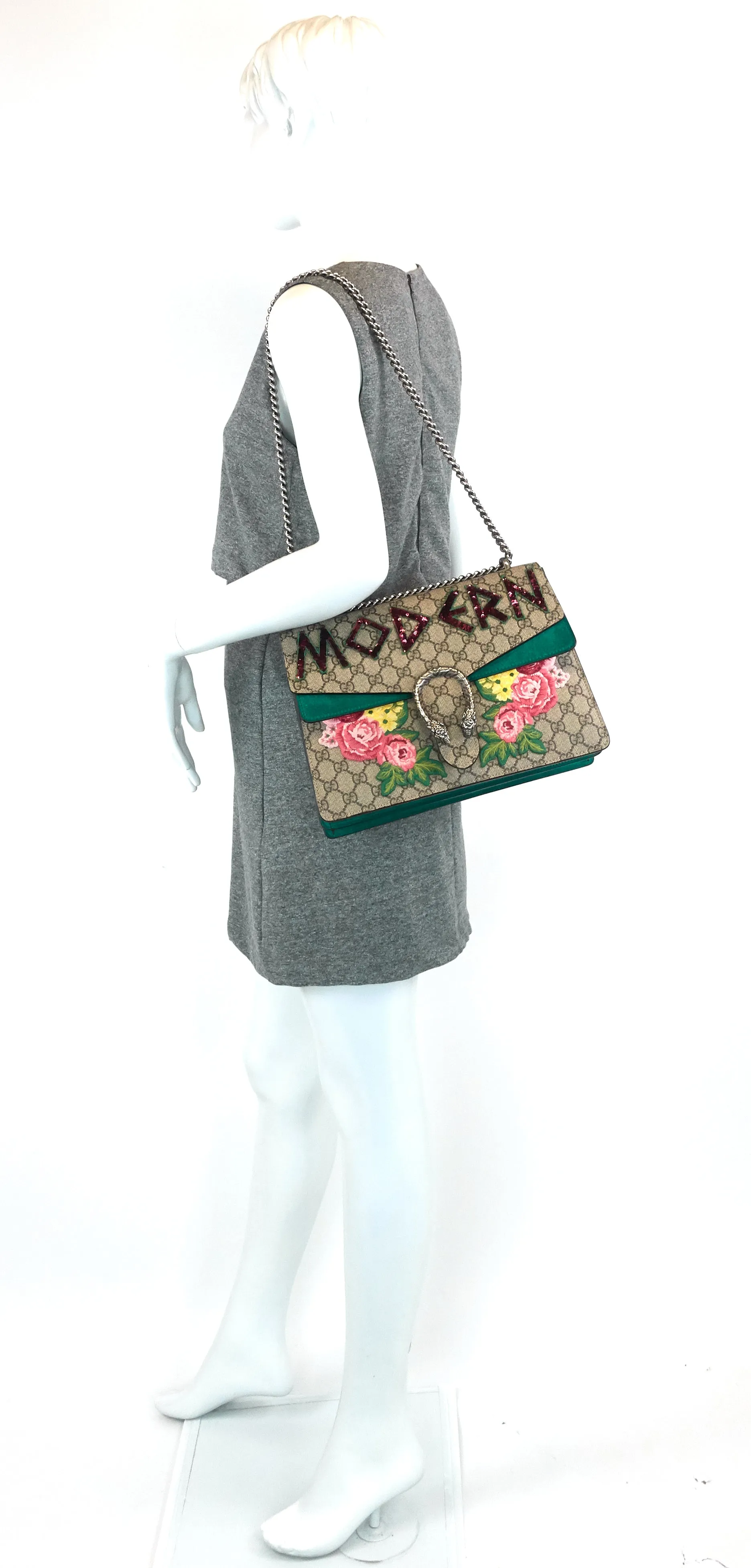 Dionysus Medium Suede and Embroidered Supreme Canvas Bag