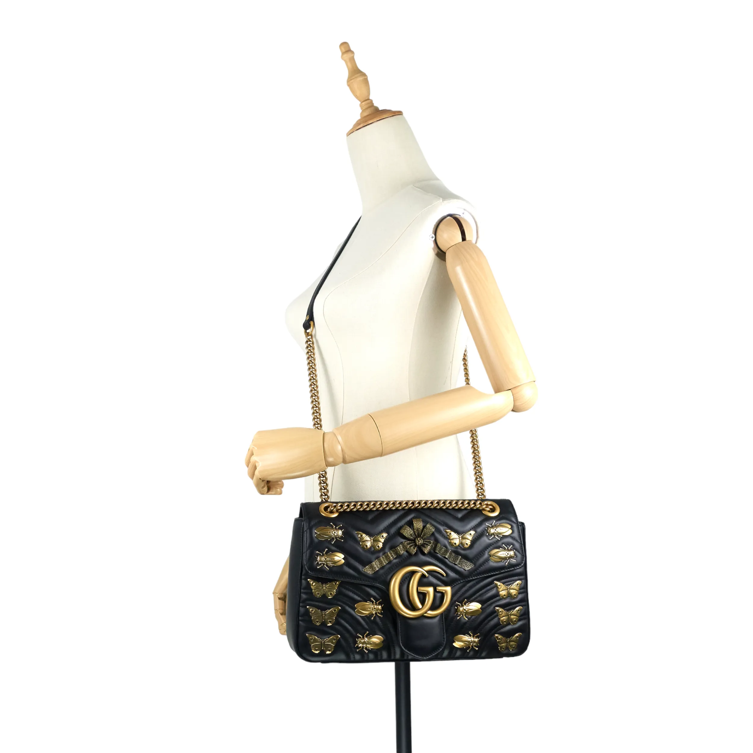 GG Marmont Medium Insects Matelass Leather Bag