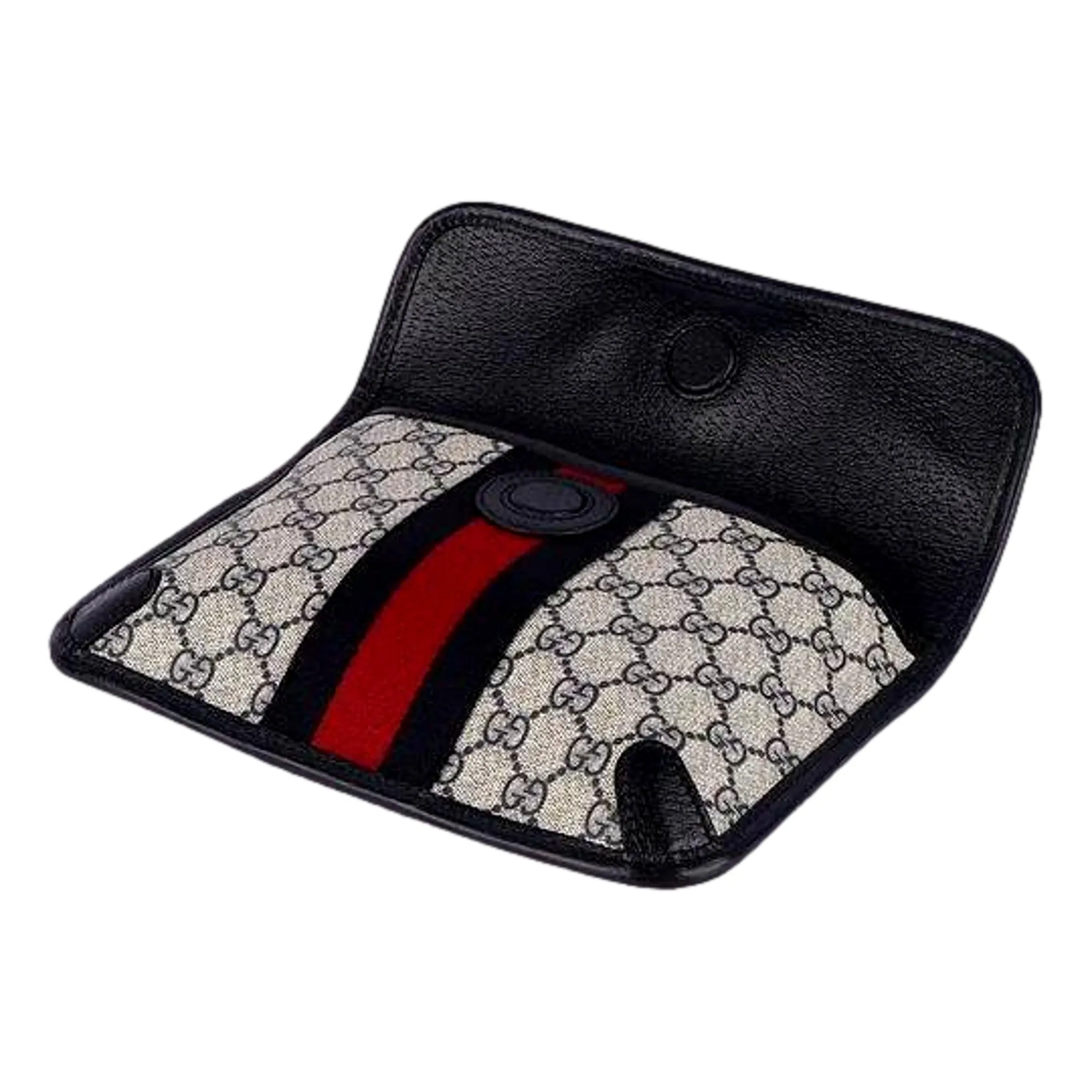 Gucci Ophidia Flap Belt Bag GG Beige Coated Canvas Navy and Red