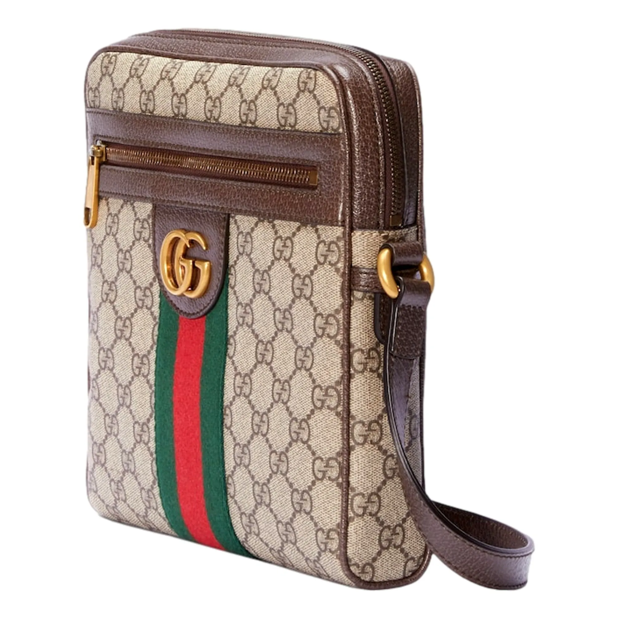 Gucci Ophidia Large GG Supreme Logo Brown Leather Messenger Bag
