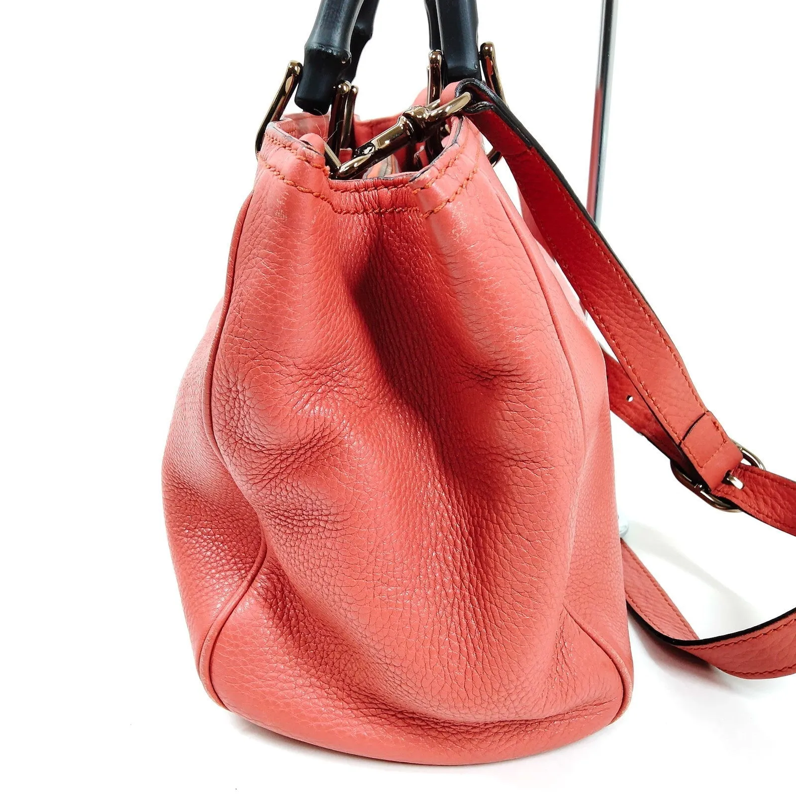Gucci Tote Bag Bamboo Pink Leather