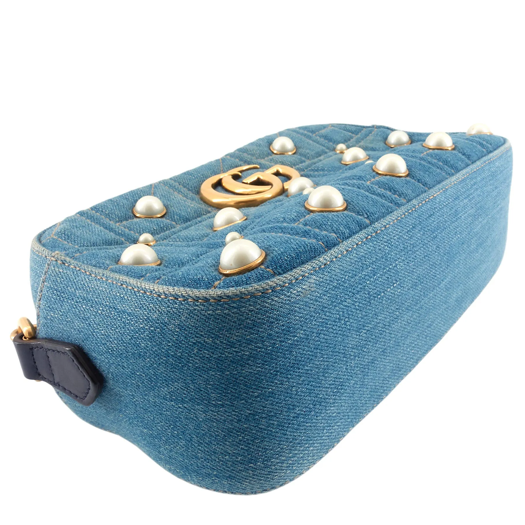 Pearly GG Marmont Small Denim Camera Bag