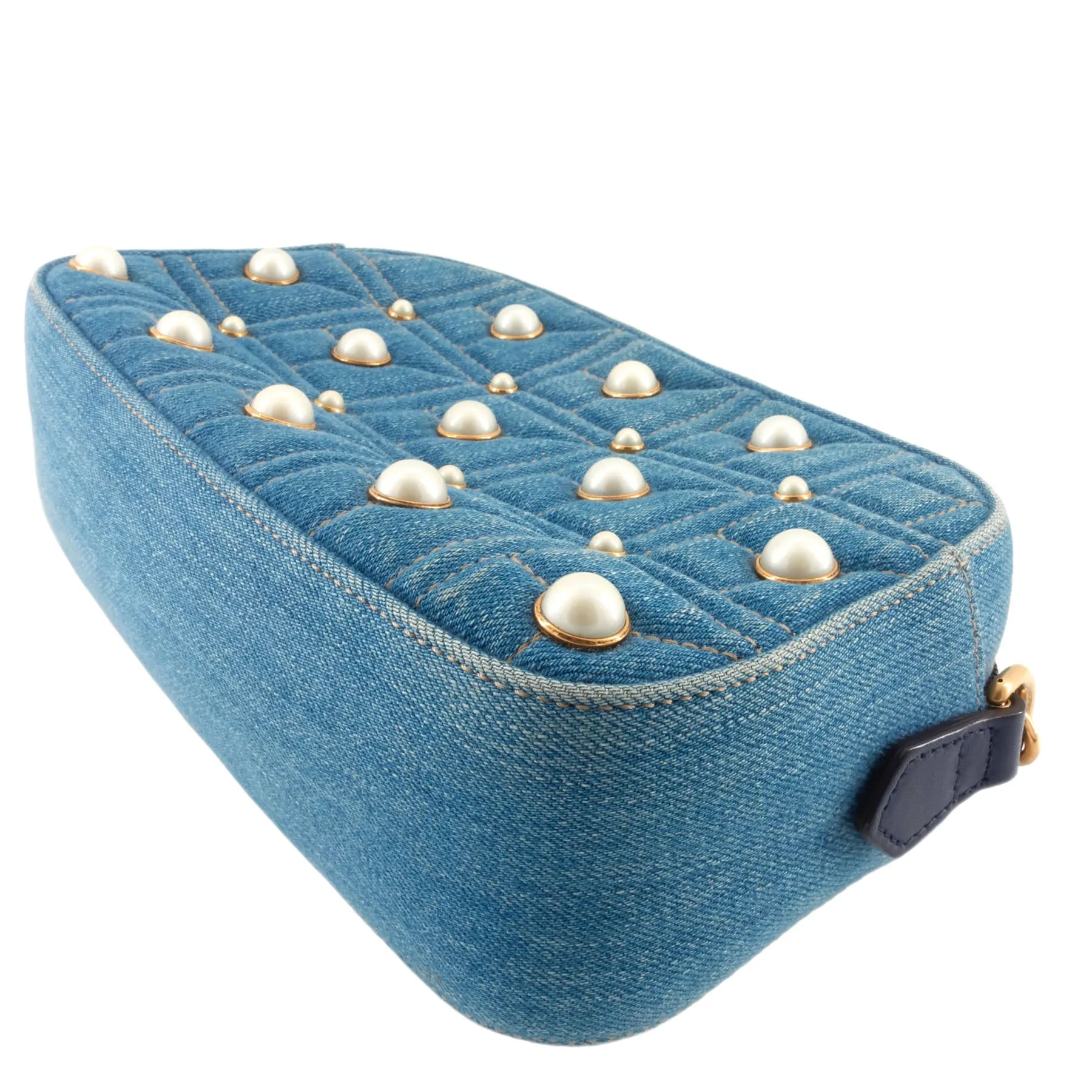 Pearly GG Marmont Small Denim Camera Bag