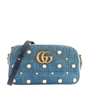 Pearly GG Marmont Small Denim Camera Bag