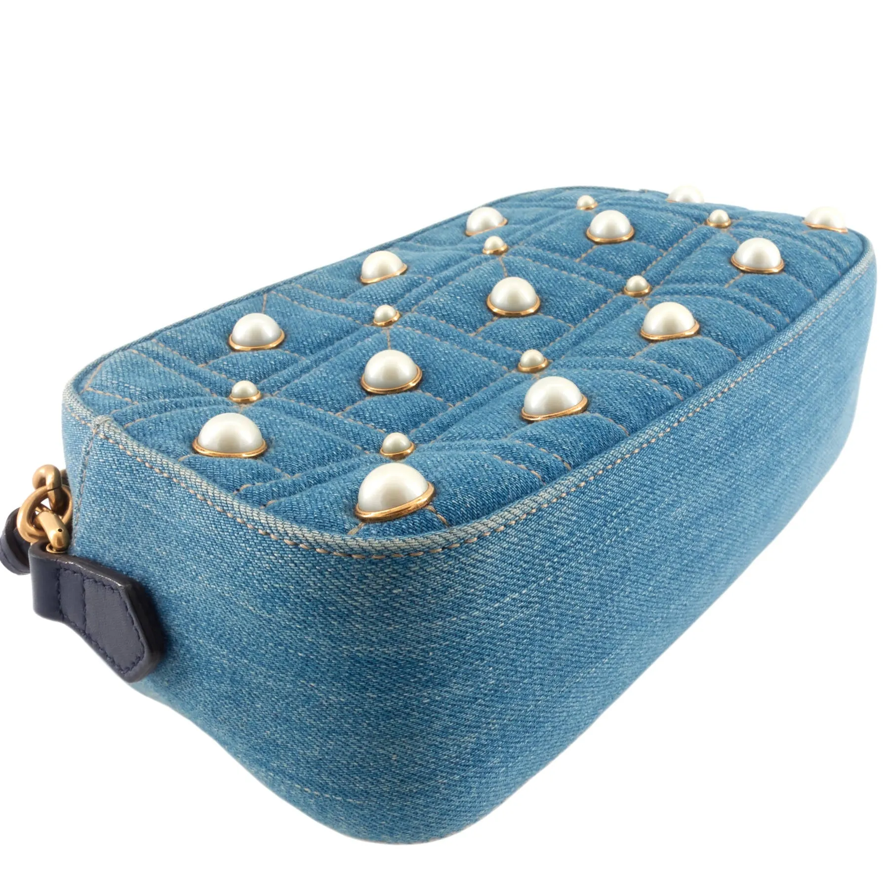 Pearly GG Marmont Small Denim Camera Bag