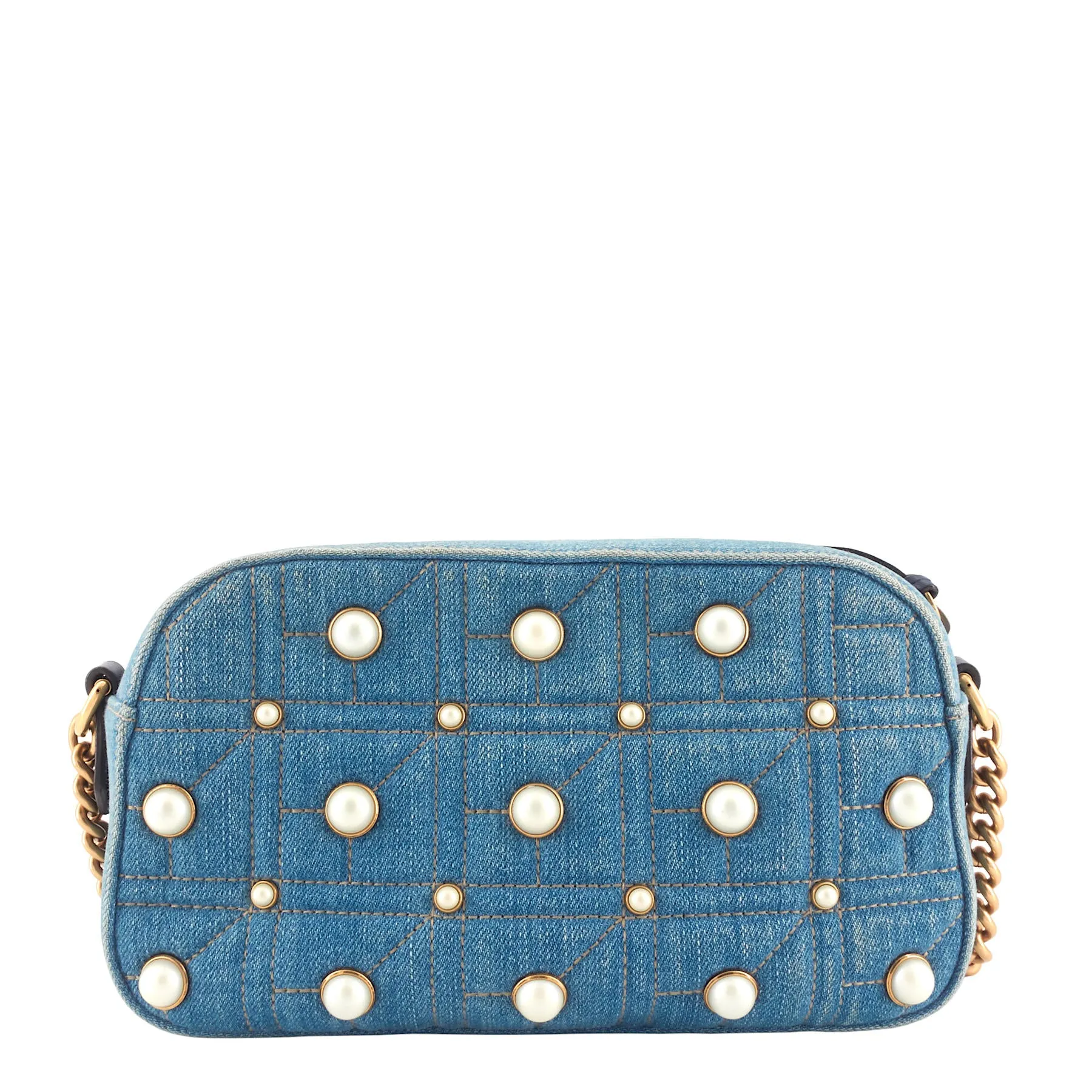 Pearly GG Marmont Small Denim Camera Bag