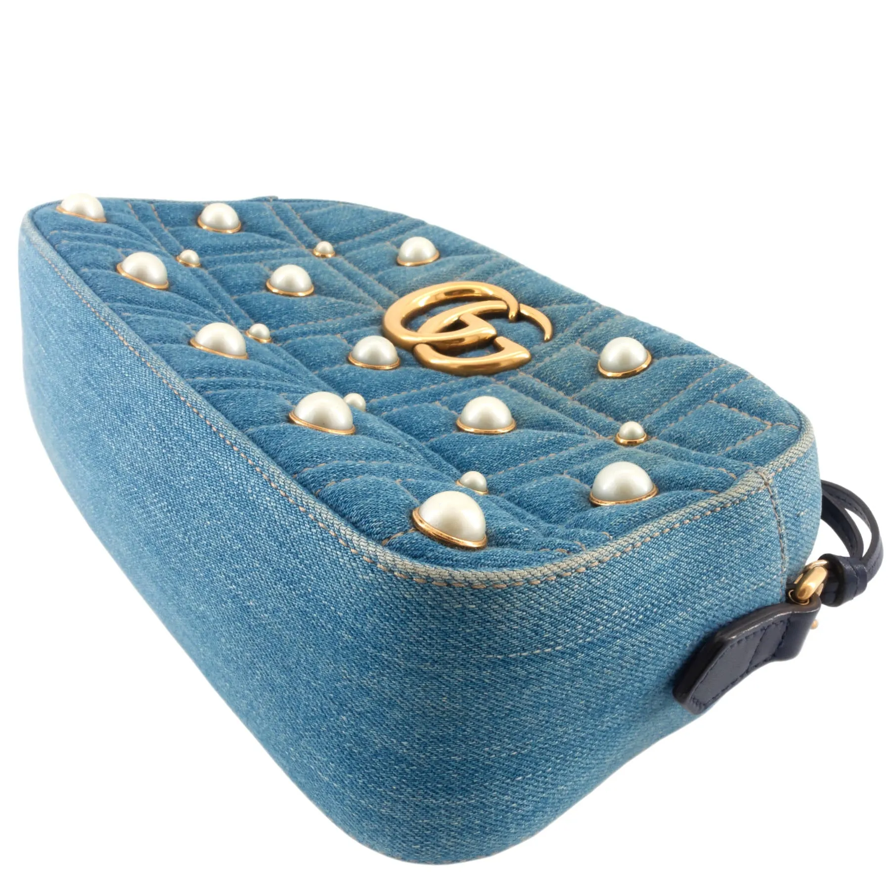Pearly GG Marmont Small Denim Camera Bag