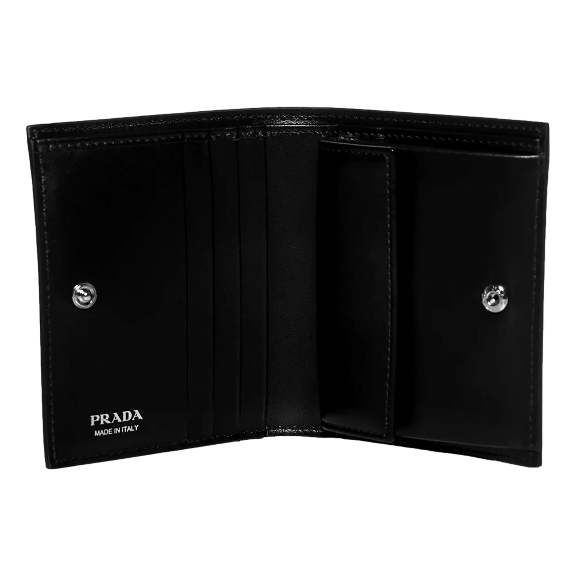 Prada Bifold Black Polished Leather Triangle Logo Card Holder Wallet